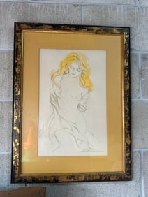Signed Limited Edition Nude Drawing – Pencil and Color Wash, Numbered 9/10