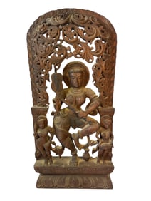 Hand Carved Wooden Dancing Apsara Sculpture
