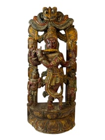 Hand Carved Wooden Lord Venu-Vadaka Krishna Panel