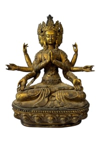 Gilt Bronze Tibetan Namgyalma 3 Head Sculpture