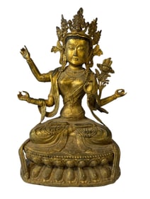 Gilt Bronze Tibetan Chenrezig Statue