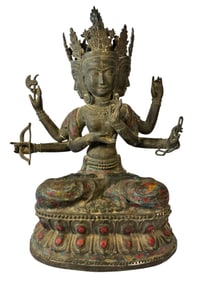 Bronze Enamaled Hindu Brahma Statue