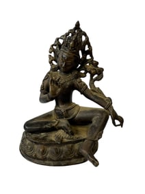 Copper Alloy Seated Green Tara Statue