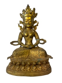 Gilt Brass Mahayana Guanyin Bodhisatva Statue