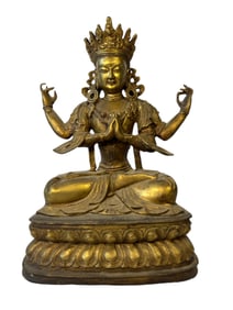 Gilt Bronze Tibetan Buddha Chenrezig Statue