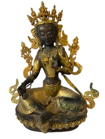 Gilt Bronze Sino-Tibetan Green Tara Statue