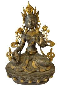Gilt Bronze Tibetan Green Tara Statue