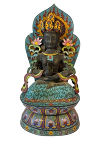 Bronze Enameled Seated Buddha Statue