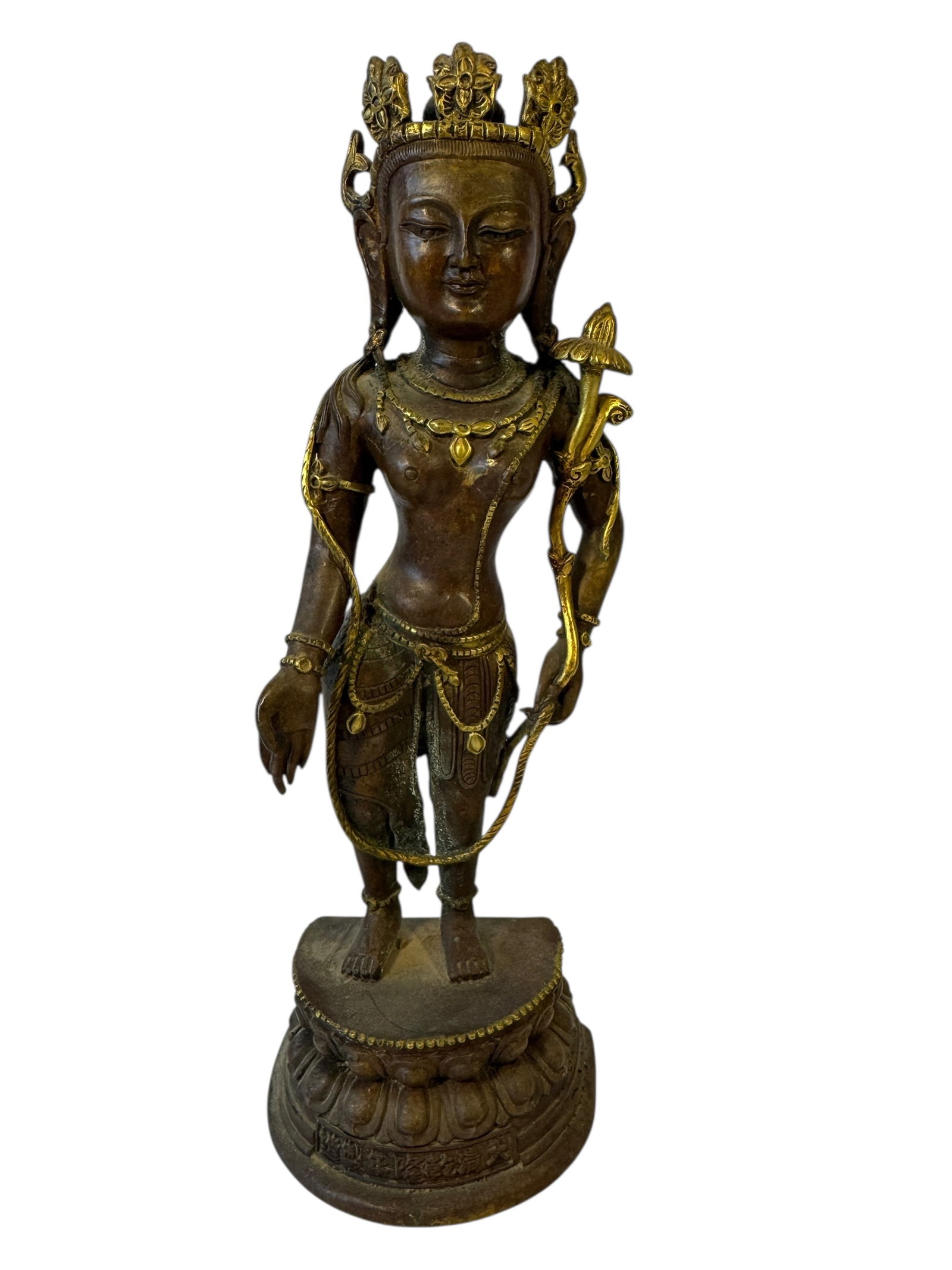 Gilt Bronze Tibetan Papmapani Lokeshvara Statue: Sealed bottom. Photos are part of the description and should tell the whole story.