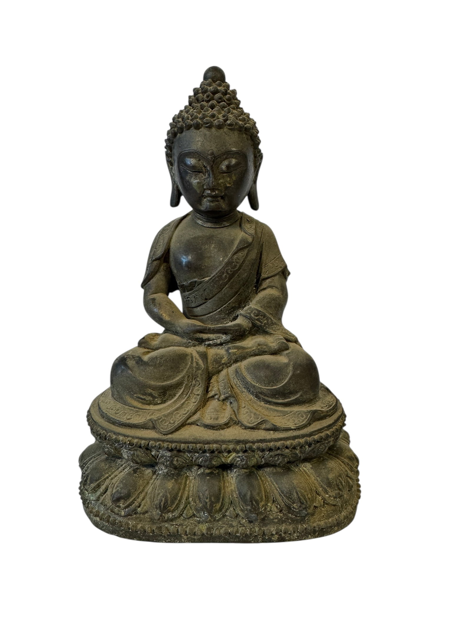 Bronze Seated Buddha Statue: Sealed bottom. Photos are part of the description and should tell the whole story.