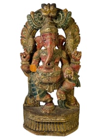 Carved Wood Ganesha Statue