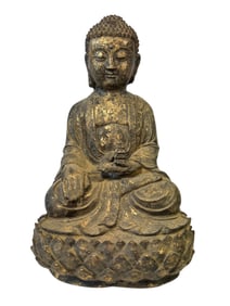 Gilt Cast Iron Seated Buddha Statue