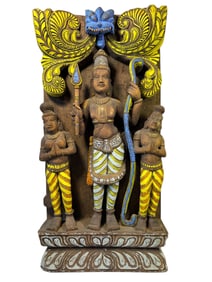 Carved Wood Lord Murugan Statue