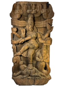 Indian Carved Wood Maha Devi Panel