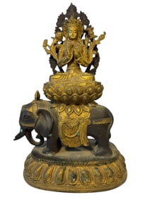 Gilt Bronze Samatabhadra Riding Elephant Statue