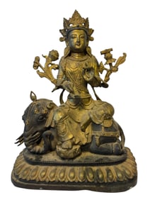 Gilt Bronze Manjushri Seated Elephant Statue
