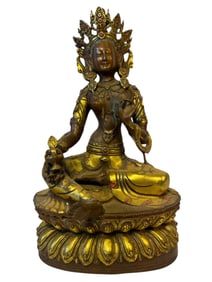 Gilt Bronze Painted Green Tara Statue