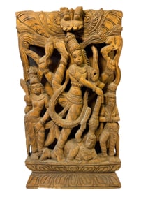 Carved Wood Vishnu Trivikrama Panel