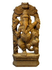 Carved Wood Ganesha Statue