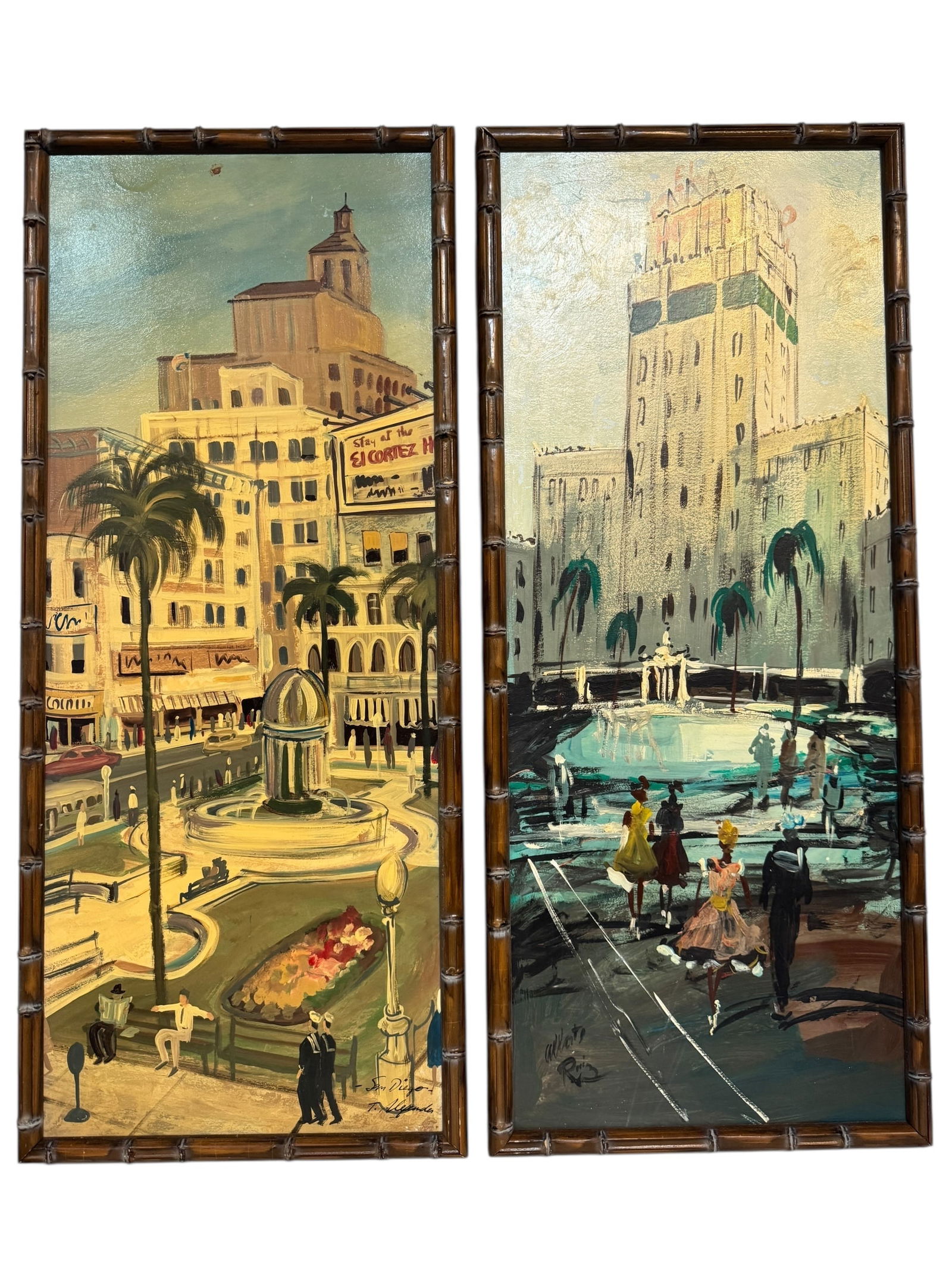 Pair San Diego Original Oil Paintings: Image dimensions: 26.5 x 10.5Frame dimensions: 28 x 12Artists: UnknownPhotos are part of the description and should tell the whole story.