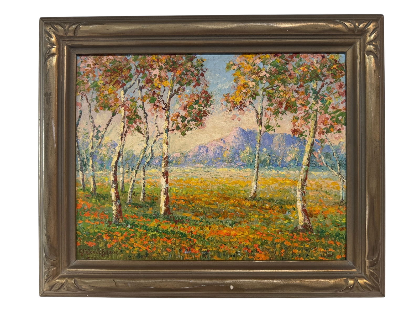 Clinton Johnson Original Oil Plein Air 1936: Image dimensions: 10 x 13Frame dimensions: 13.25 x 16.25Artist: Clinton Johnson (1867-1952) worked for a few years after World War I as a commerical artist. This lasted until the Great Depression in