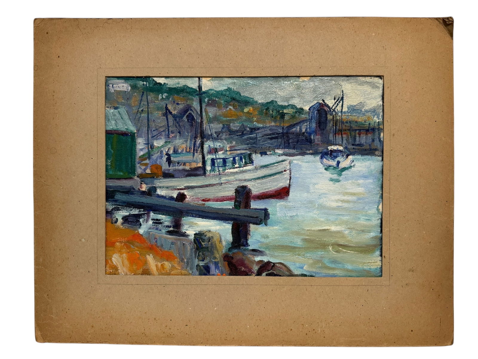 Original Oil Boat Scene: Image dimensions: 10.25 x 14Frame dimensions: 16.75 x 21.5Artist: UnknownPhotos are part of the description and should tell the whole story.