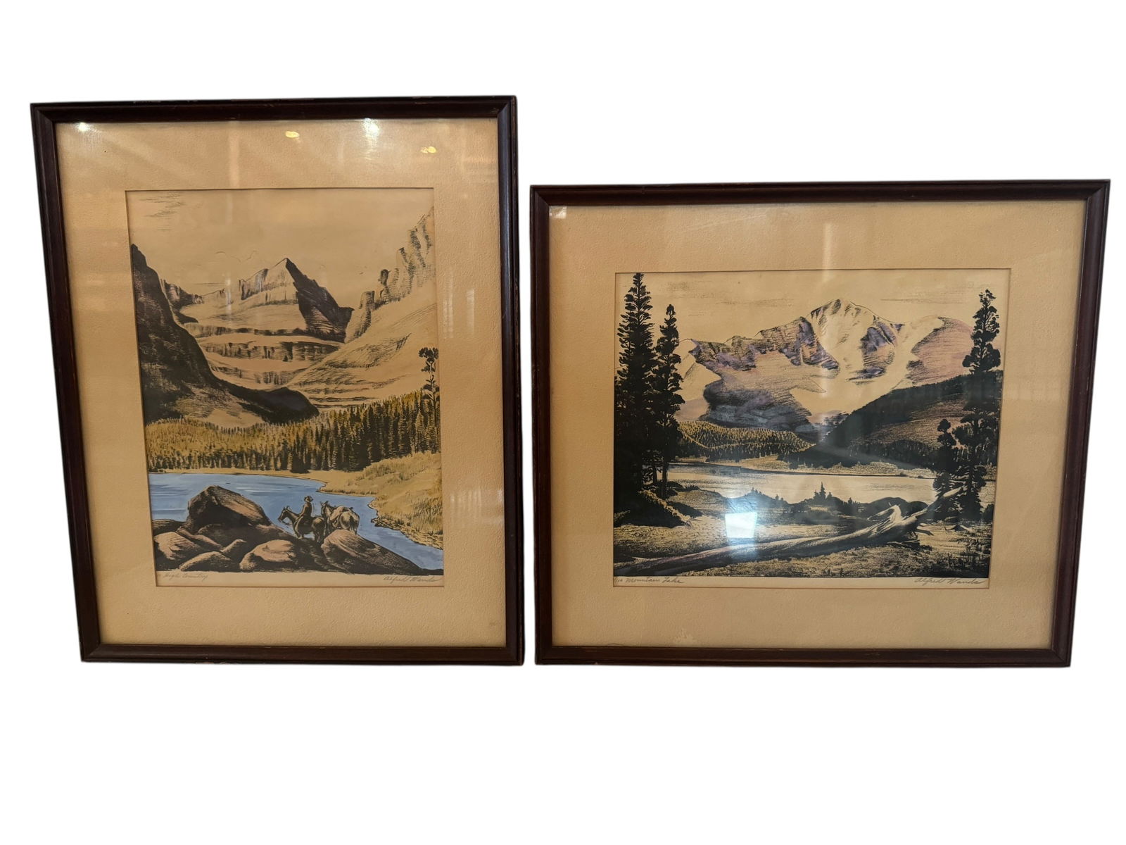 Pair Signed Alfred Wands Framed Lithographs (1 of 8)