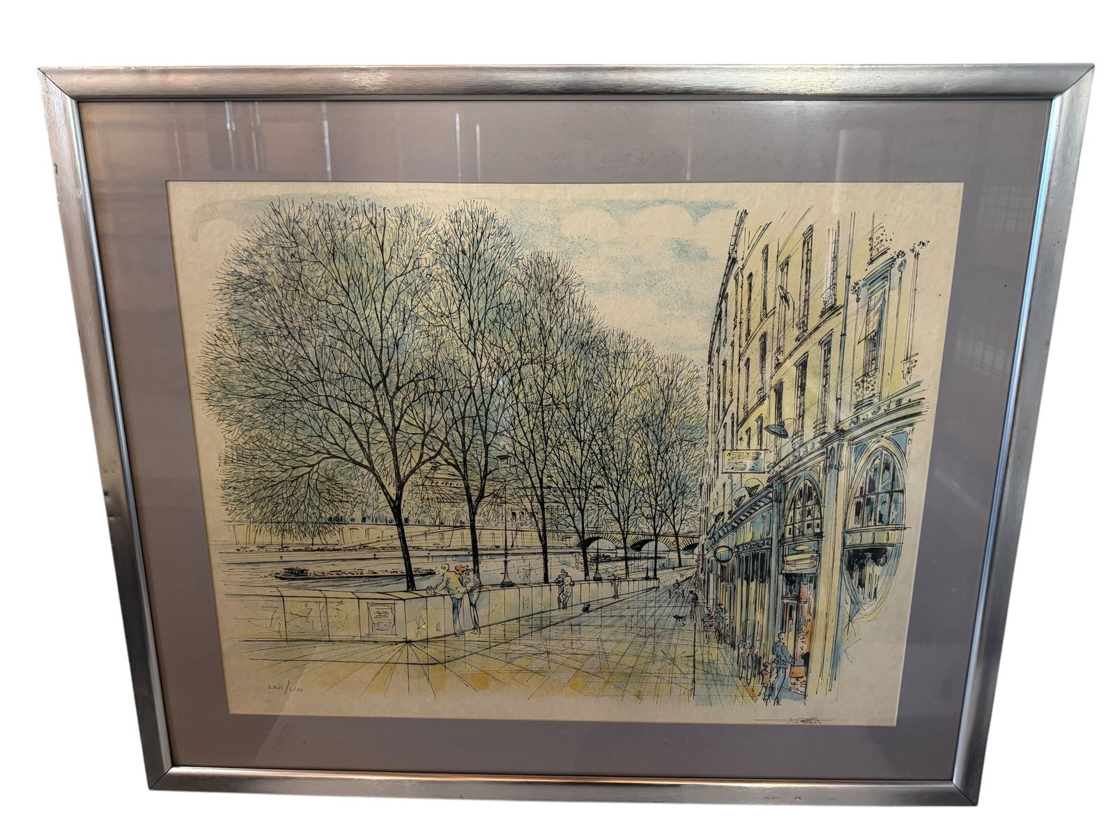Rolf Rafflewski "Qual de la Seine" Lithograph: Image dimensions: 20.5 x 26.5 Frame dimensions: 27.5 x 33.5 Artist: Rolf Rafflewski (Germany, 1943-2019) was known for cityscape and landscape painting, illustration. Numbered 66/85. Photos are part o