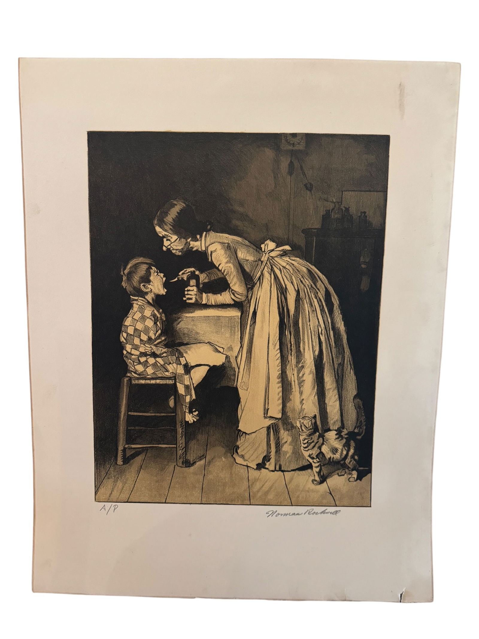 Signed Norman Rockwell "Medicine (Sepia)" Lithograph (1 of 3)