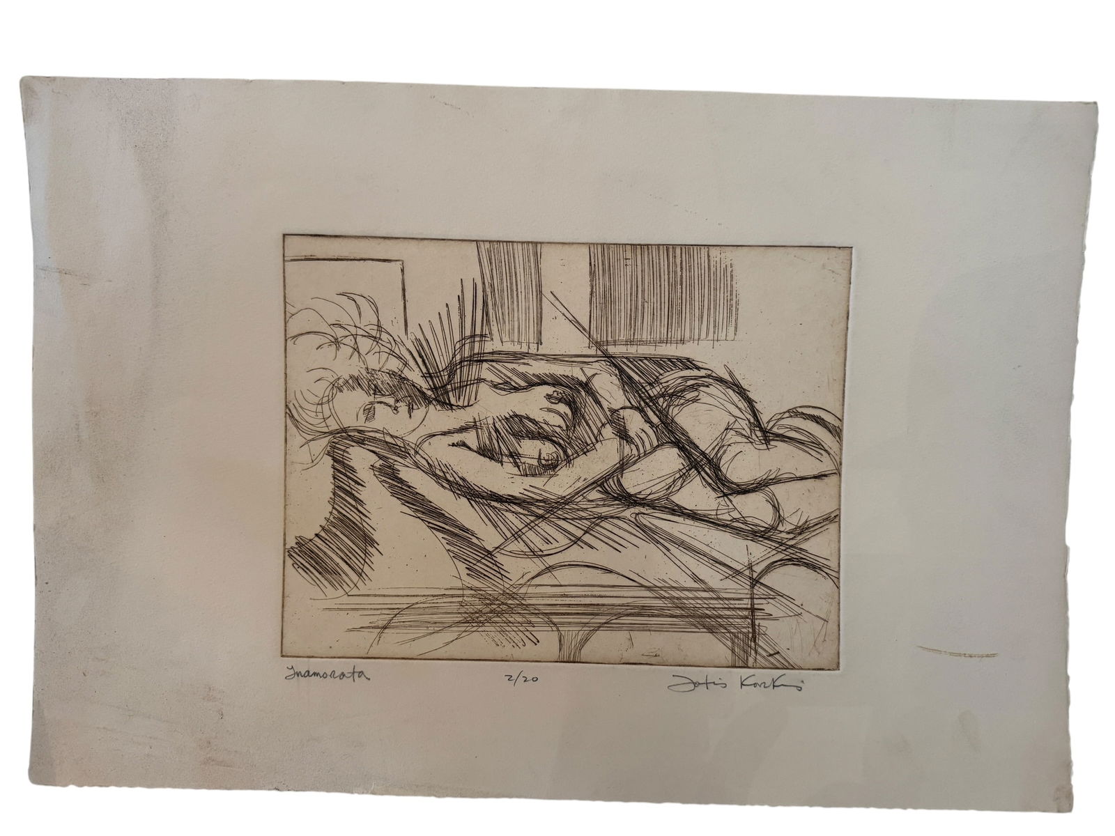 Jotis Korki "Inamorata" Etching: Image dimensions: 9 x 12 Numbered 2/20.Artist: Jotis KorkiPhotos are part of the description and should tell the whole story.