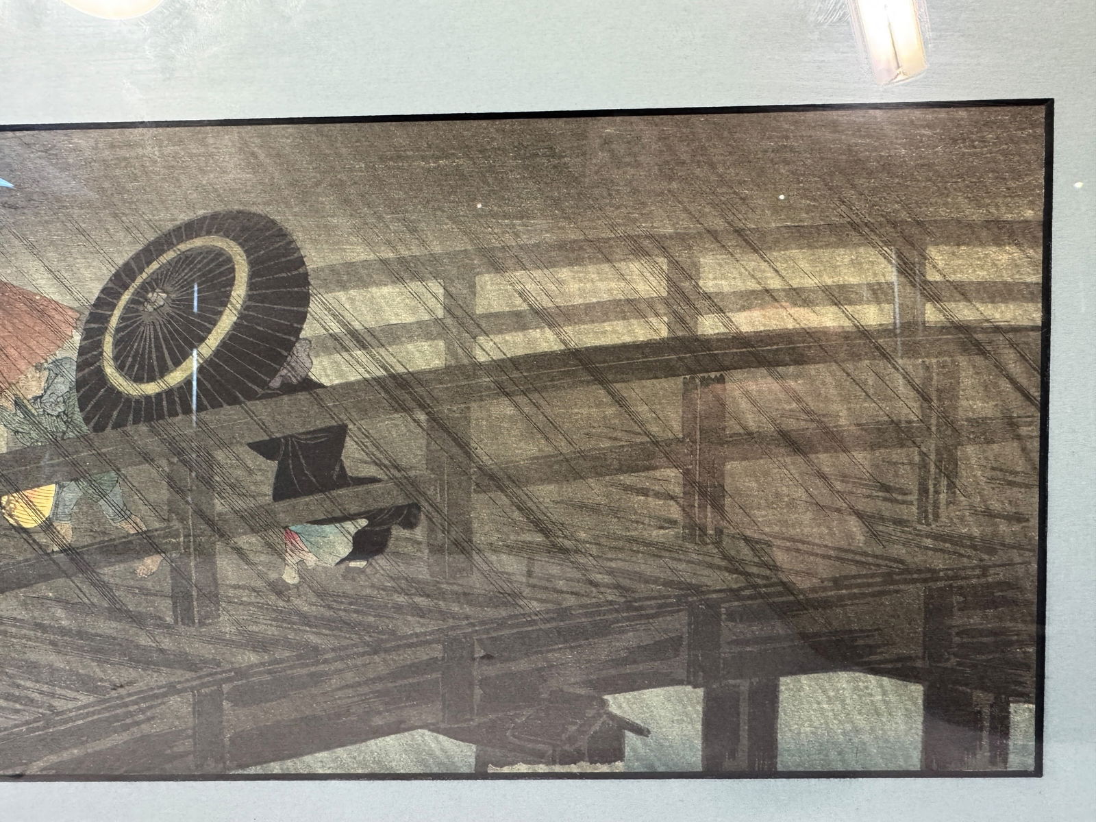 Hiroaki Takahashi Shotei "Rain on Izumi Bridge" Woodblock Print - 3