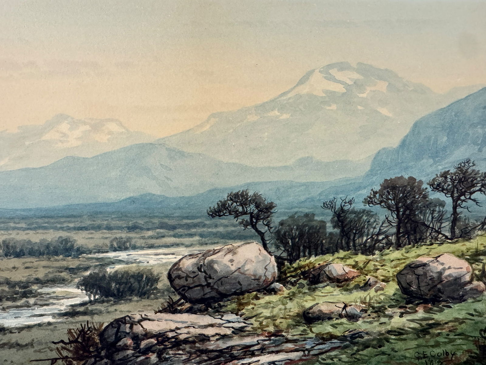 Antique George Ernest Colby Original Watercolor Landscape circa 1892 - 3