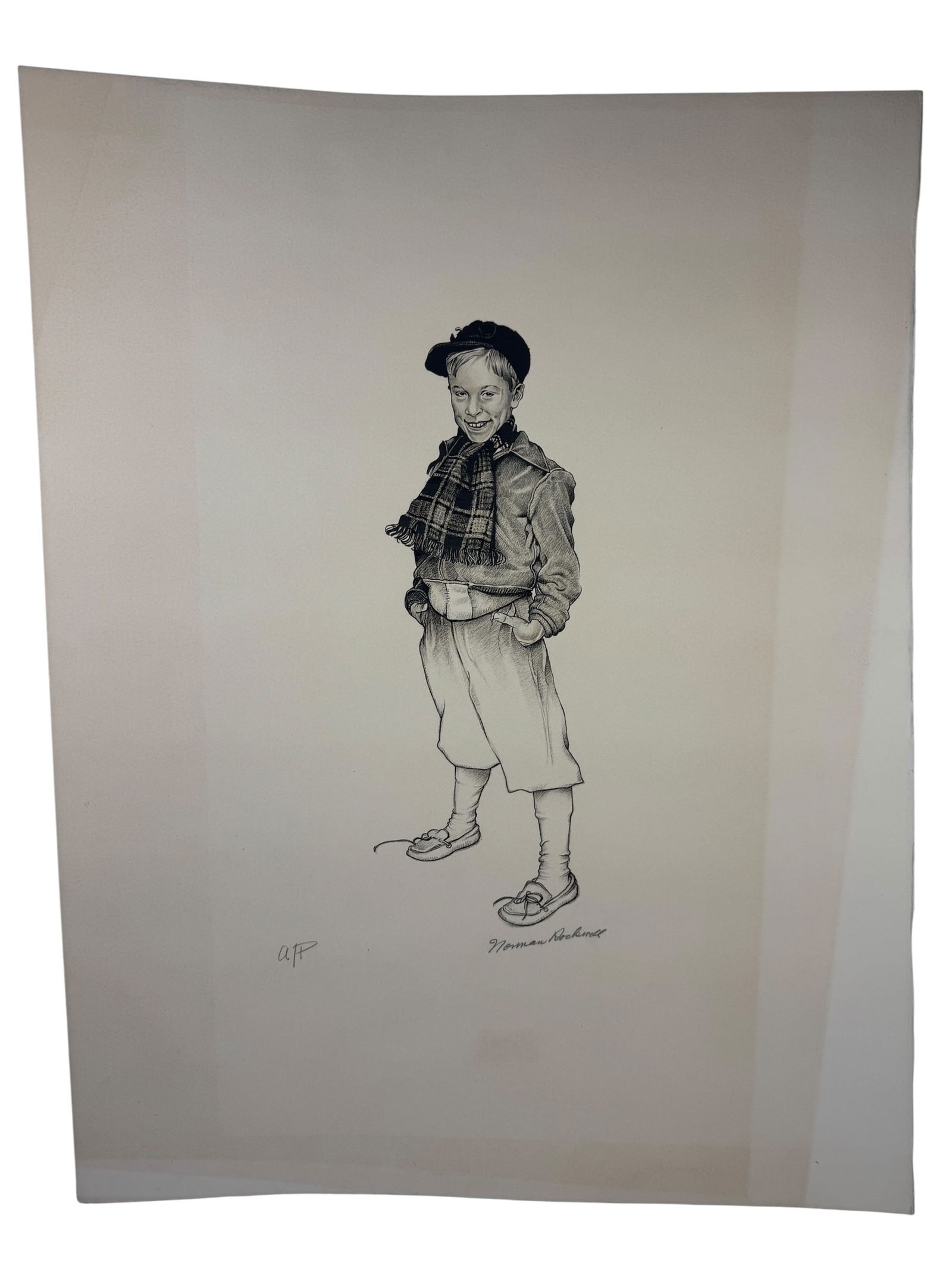 Pencil Signed Norman Rockwell "Jerry" Artist Proof Lithograph: Image dimensions: 25.5 x 19.75 Artist: Norman Percevel Rockwell (1894-1978) was an American painter and illustrator who became famous for his sentimental cover illustrations for The Saturday Evening P
