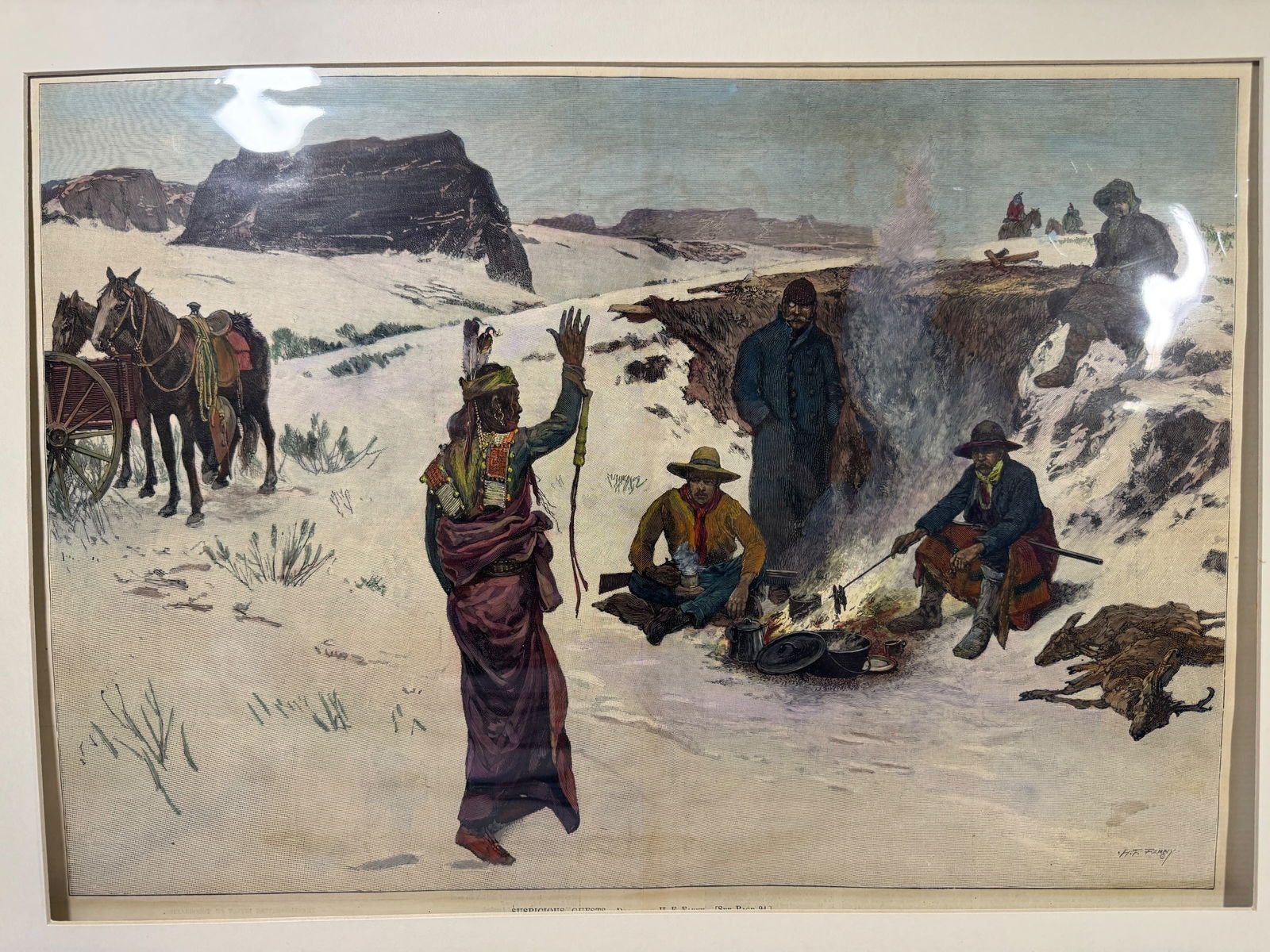 Henry F. Farny "Suspious Guests" Hand Colored Engraving - 2