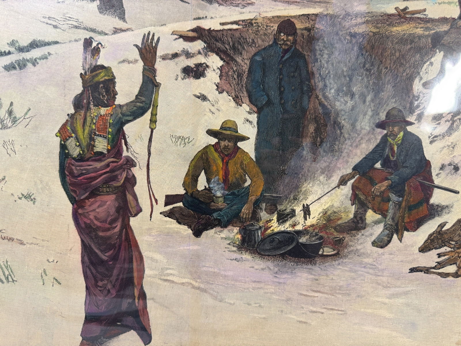 Henry F. Farny "Suspious Guests" Hand Colored Engraving - 3