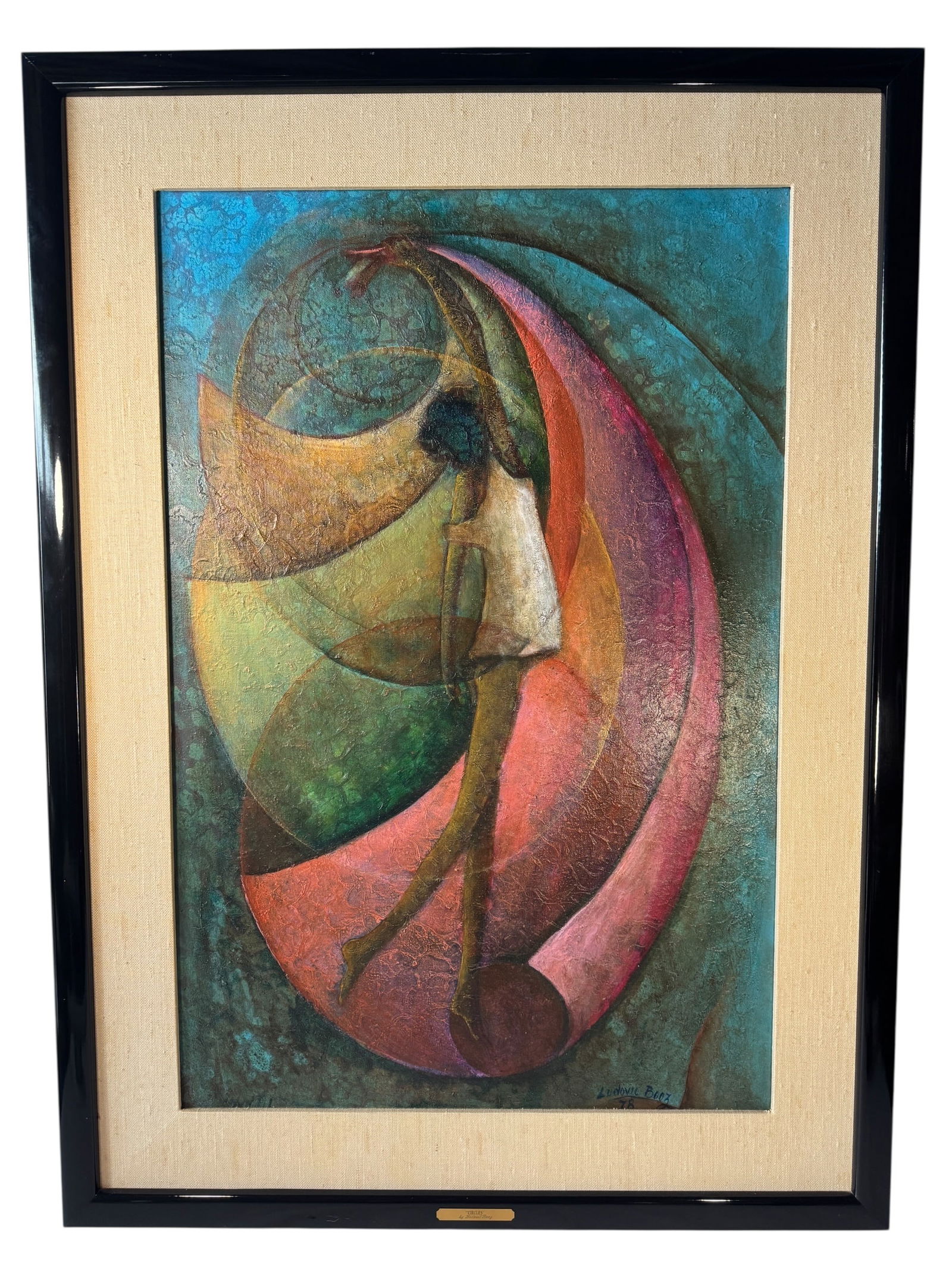 Huge Ludovic Booz "Circles" Original Oil circa 1978: Image dimensions: 35.5 x 23.5 Frame dimensions: 44.75 x 32.75 Artist: Ludovic Booz (Haiti, 1940) is both a painter and sculpter. He worked under Antonio Joseph at the "Centre D'Art, and around 1960, h