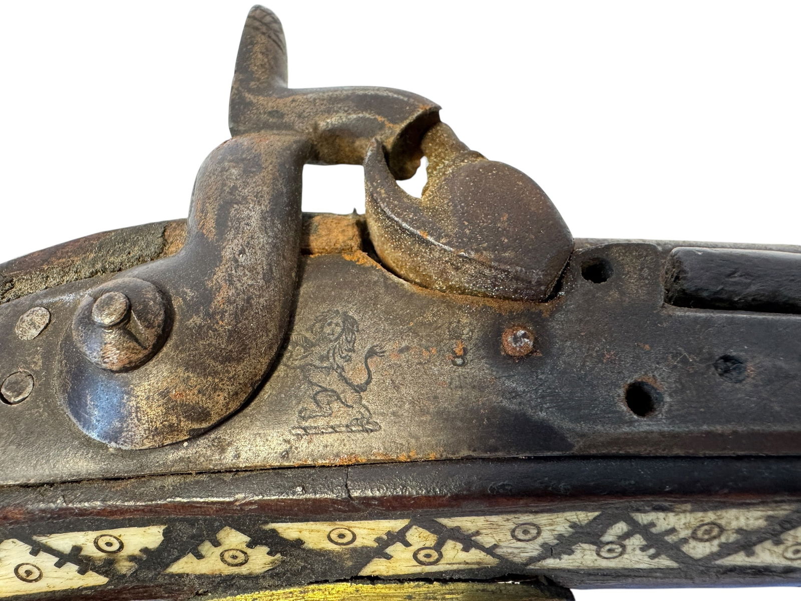 Flintlock Pistol with Bone Inlay - 4