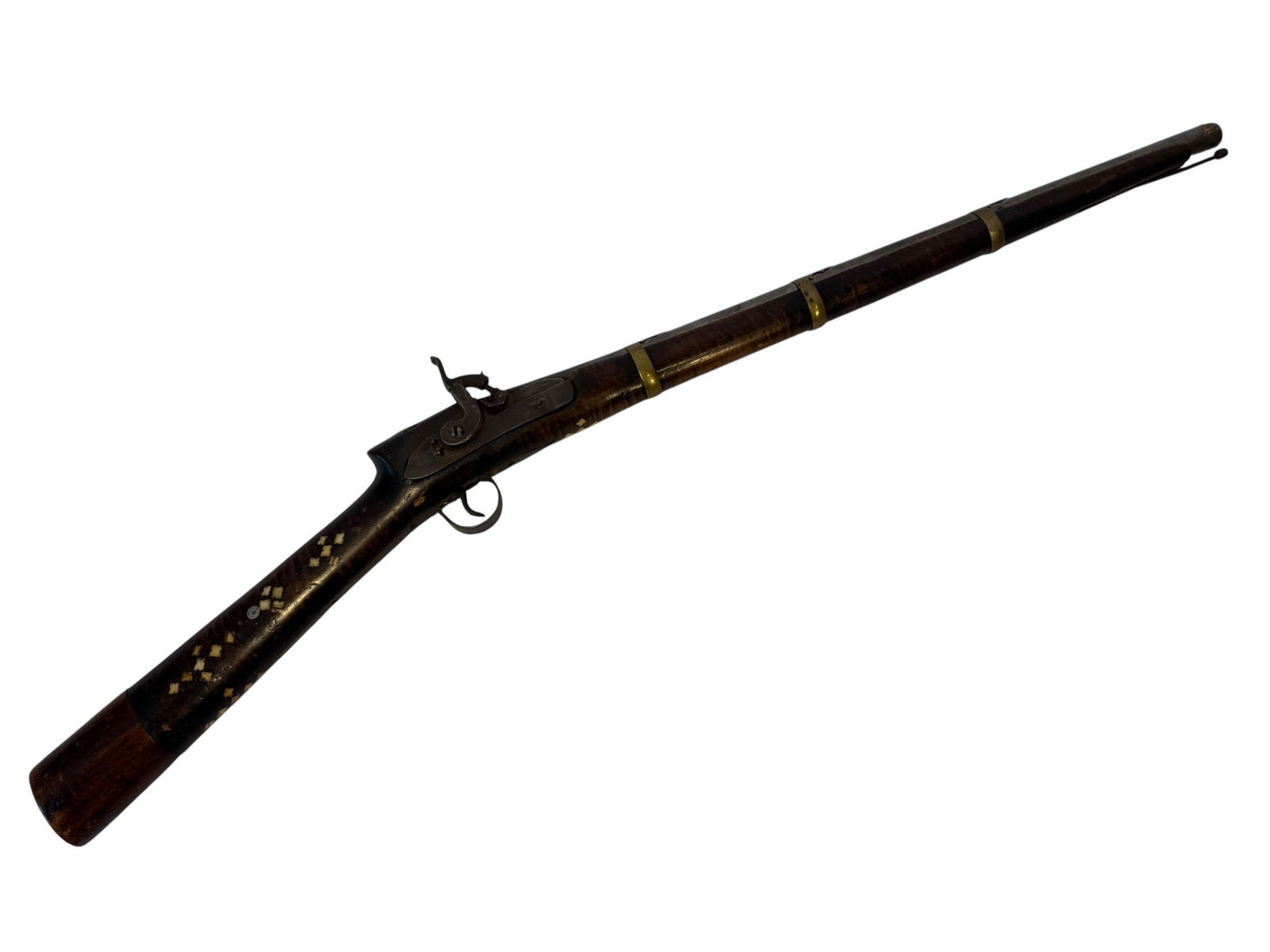 Turkish Flintlock Rifle with Bone Inlay: Photos are part of the description and should tell the whole story.