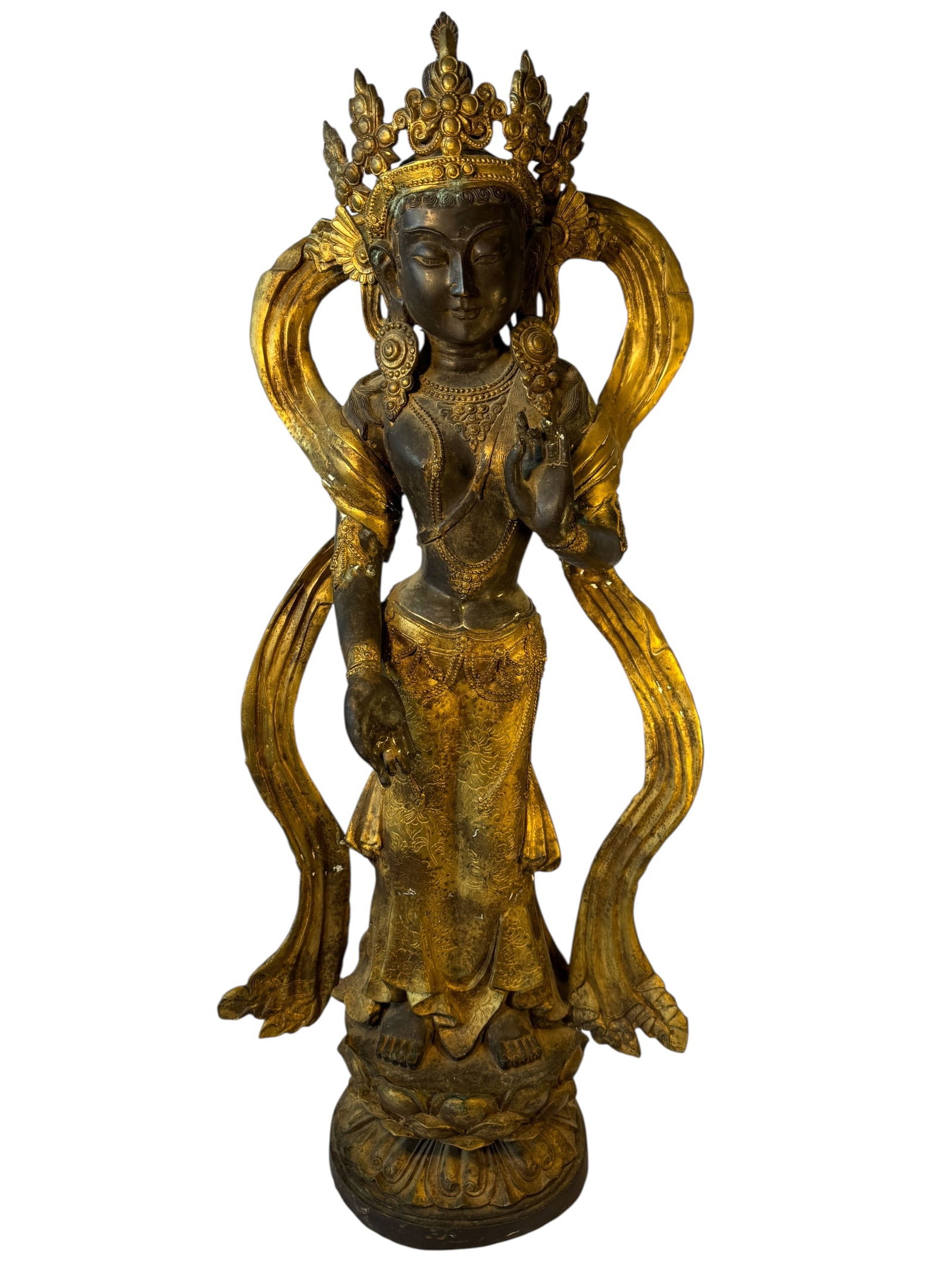 Tall & Heavy Gilt Bronze Tara Statue: Photos are part of the description and should tell the whole story.