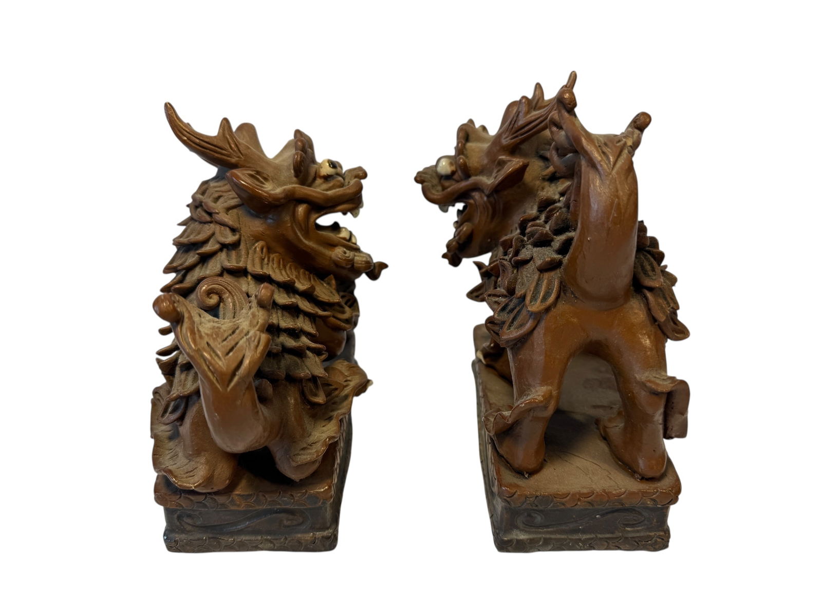 Signed Pair Ceramic Foo Dogs - 2
