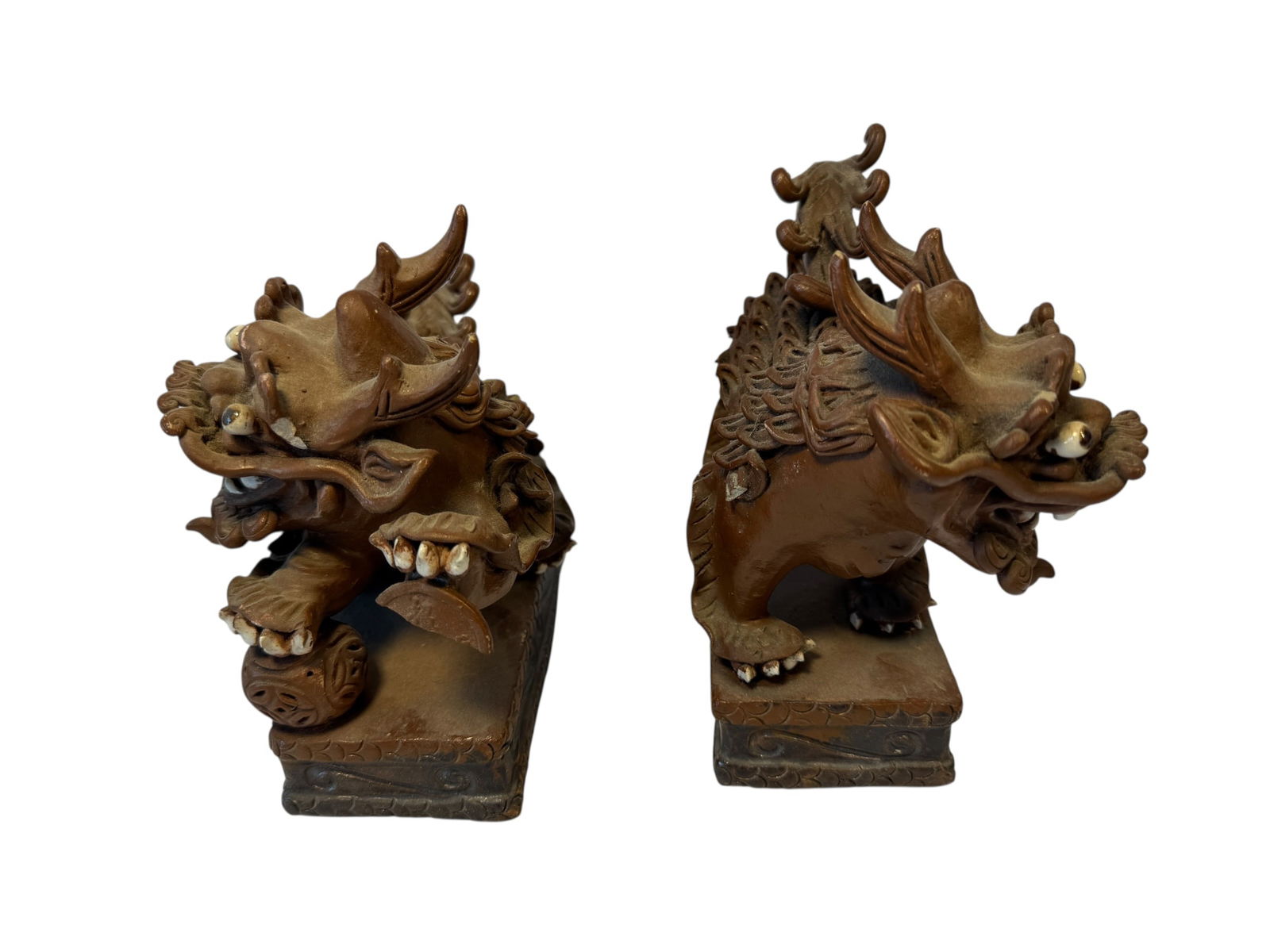 Signed Pair Ceramic Foo Dogs - 4