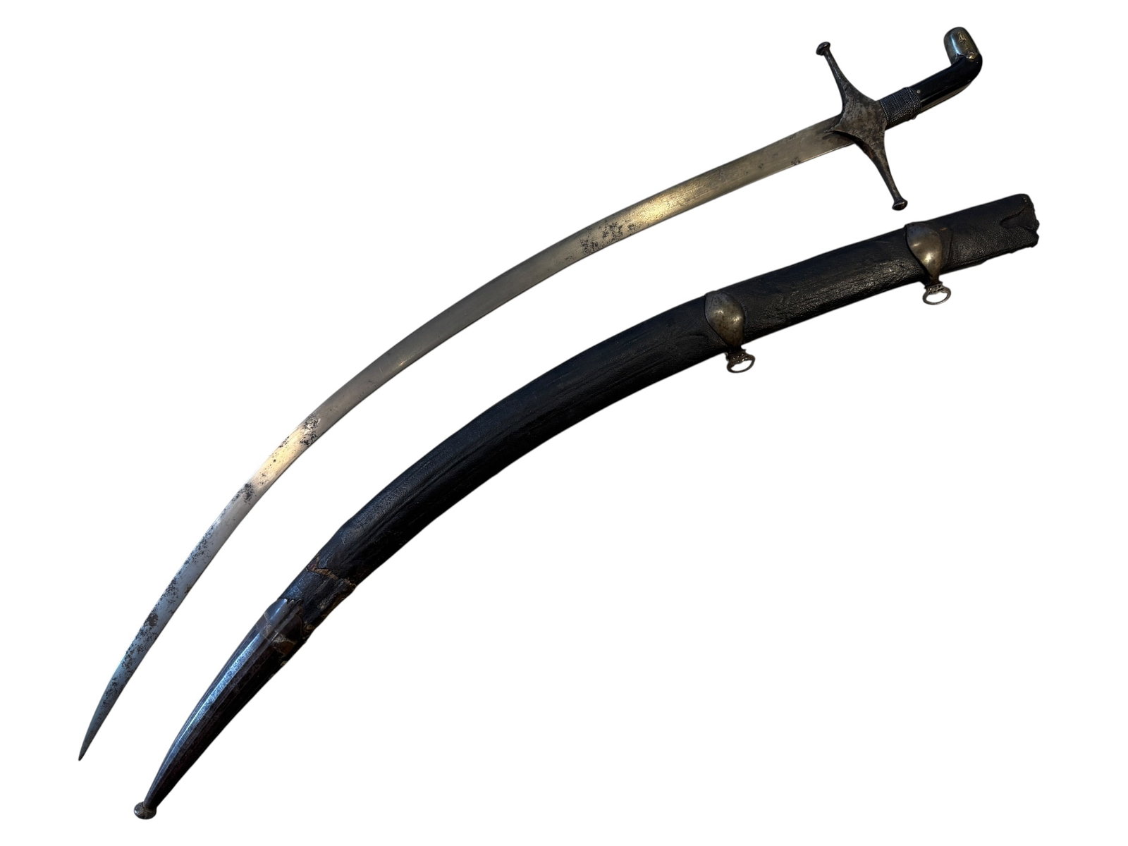 Persian Wootz Steel Shamsir Sword with Scabbard: Photos are part of the description and should tell the whole story.