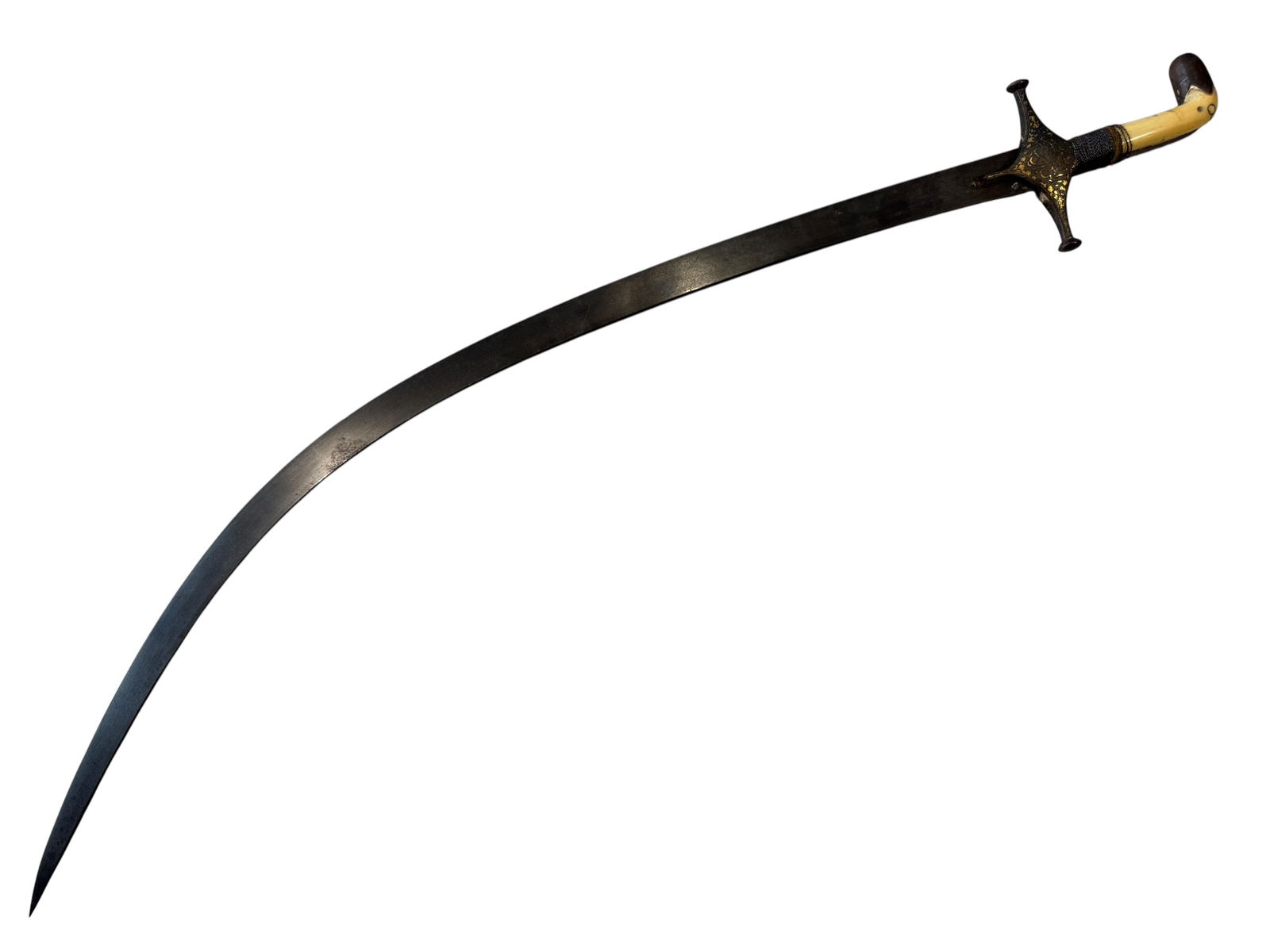 Wootz Damascus Steel Shamshir w/ Gilded Hilt: Photos are part of the description and should tell the whole story.