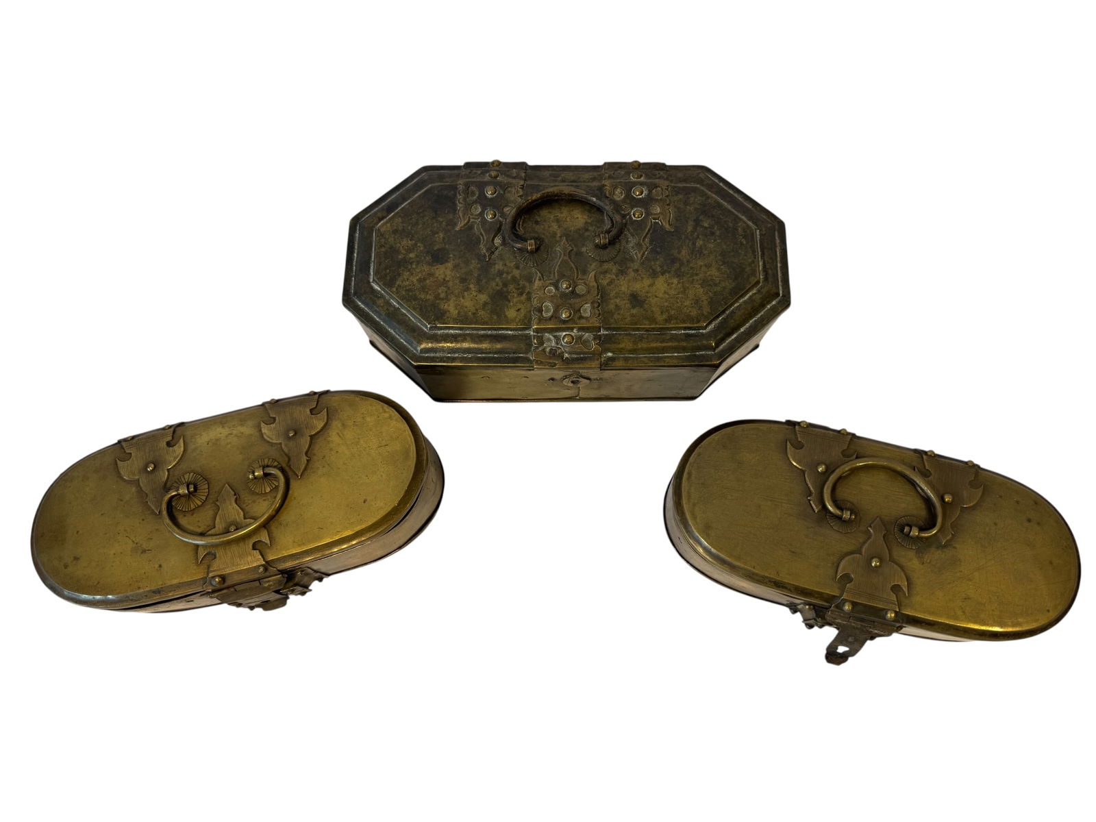 Set 3 Oval Brass Betel Nut Boxes - 2