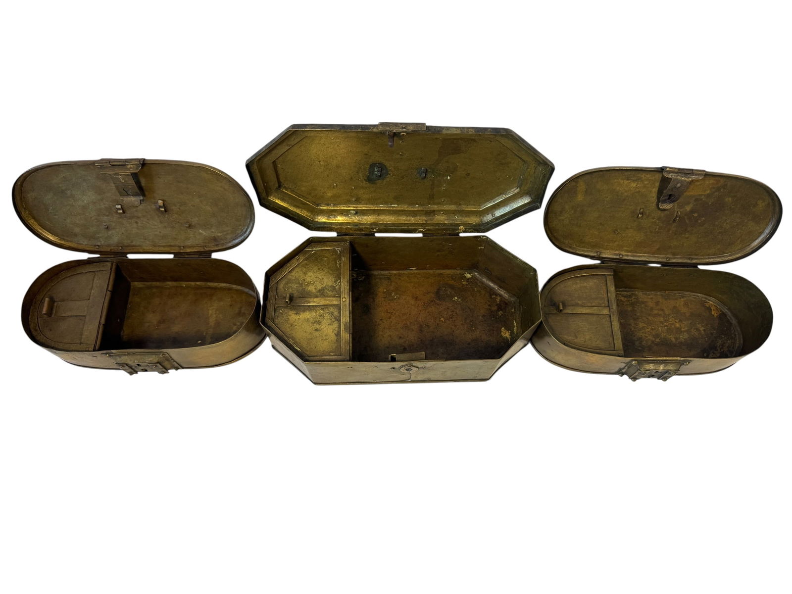 Set 3 Oval Brass Betel Nut Boxes - 6