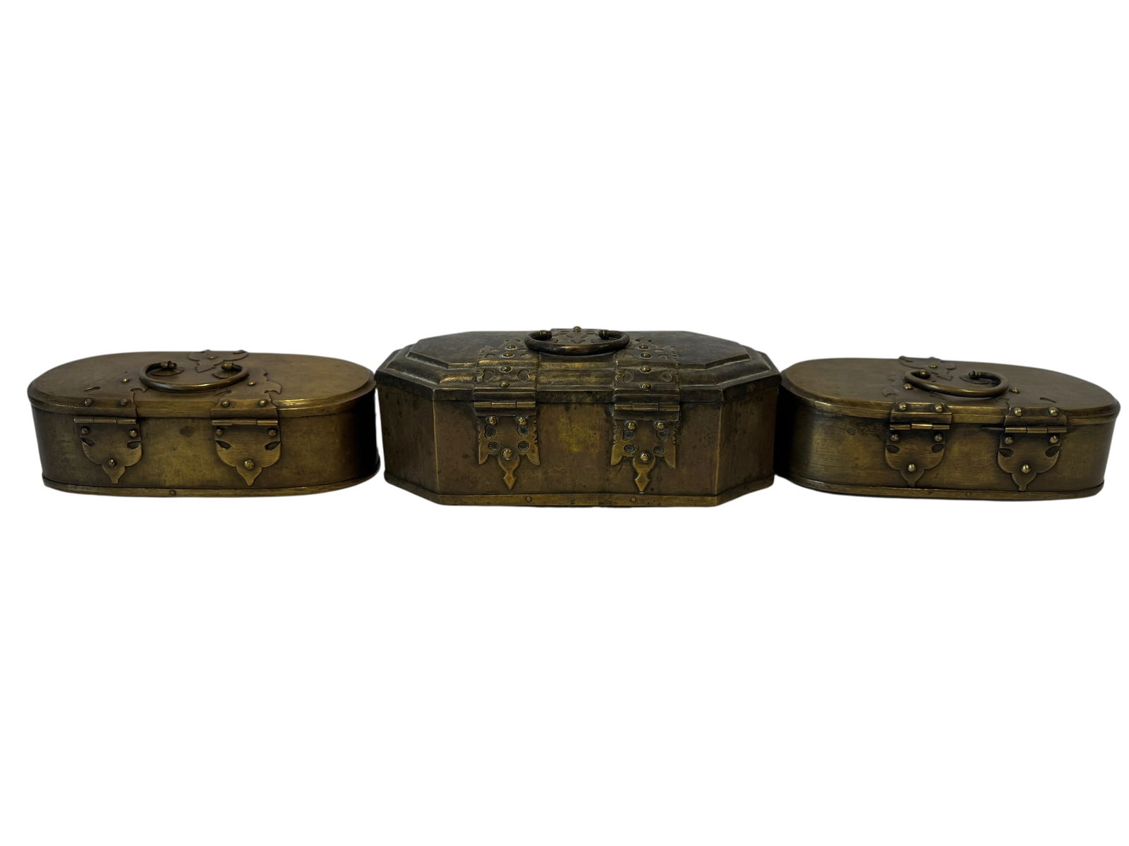 Set 3 Oval Brass Betel Nut Boxes - 7