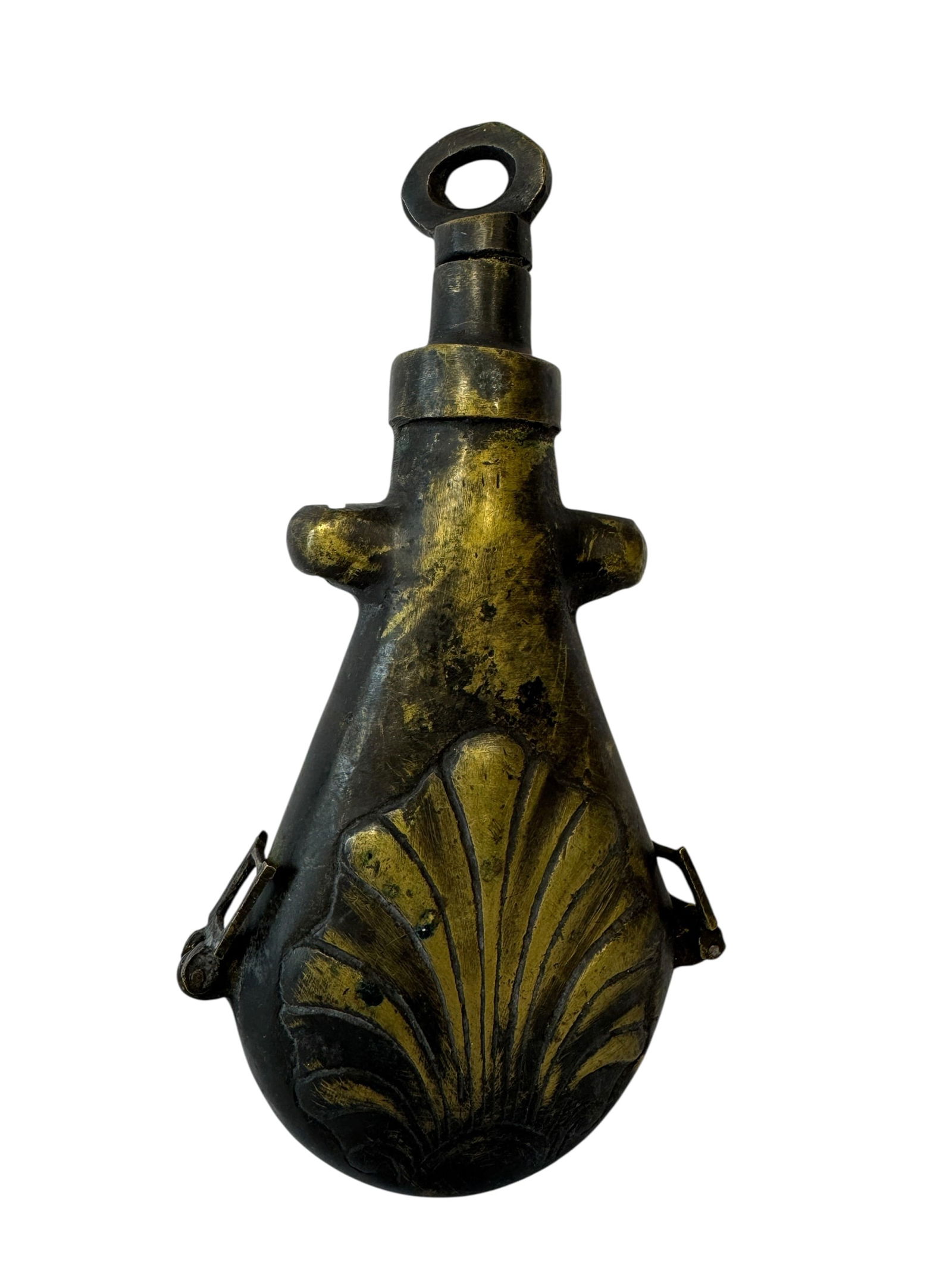 Antique Ottoman Brass Gunpowder Flask: Photos are part of the description and should tell the whole story.