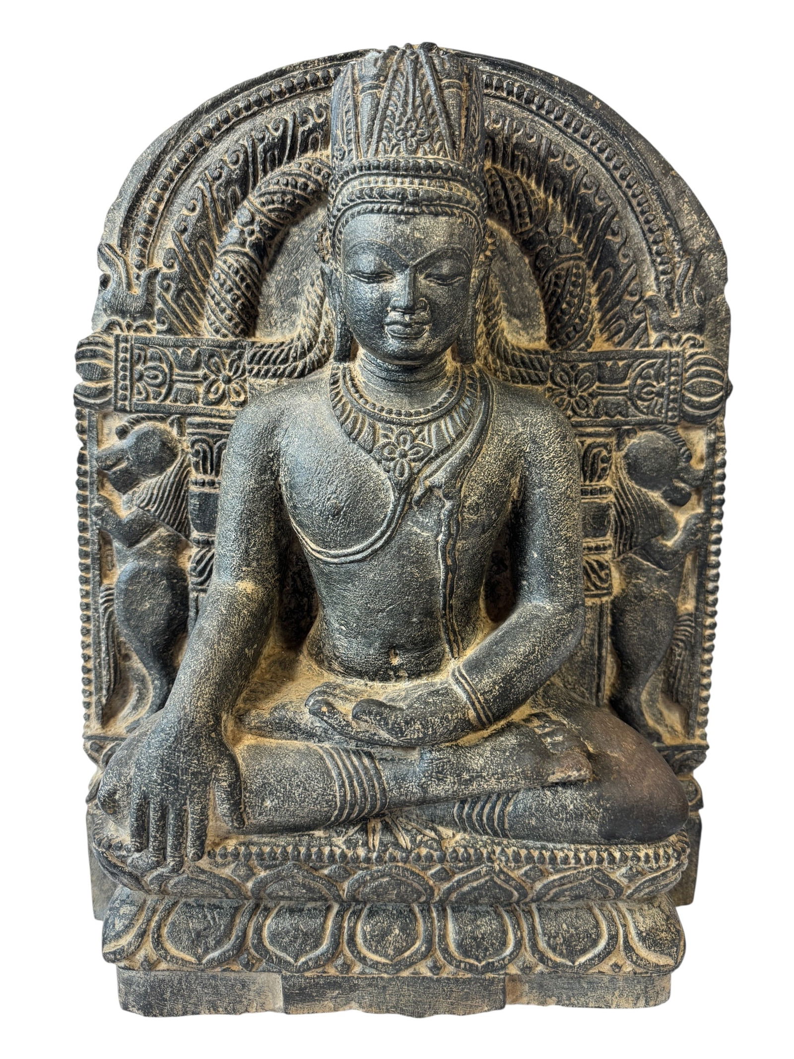 Heavy Crowned Buddha Stone Carving: Weighs approxiamtely 56lbs.Photos are part of the description and should tell the whole story.