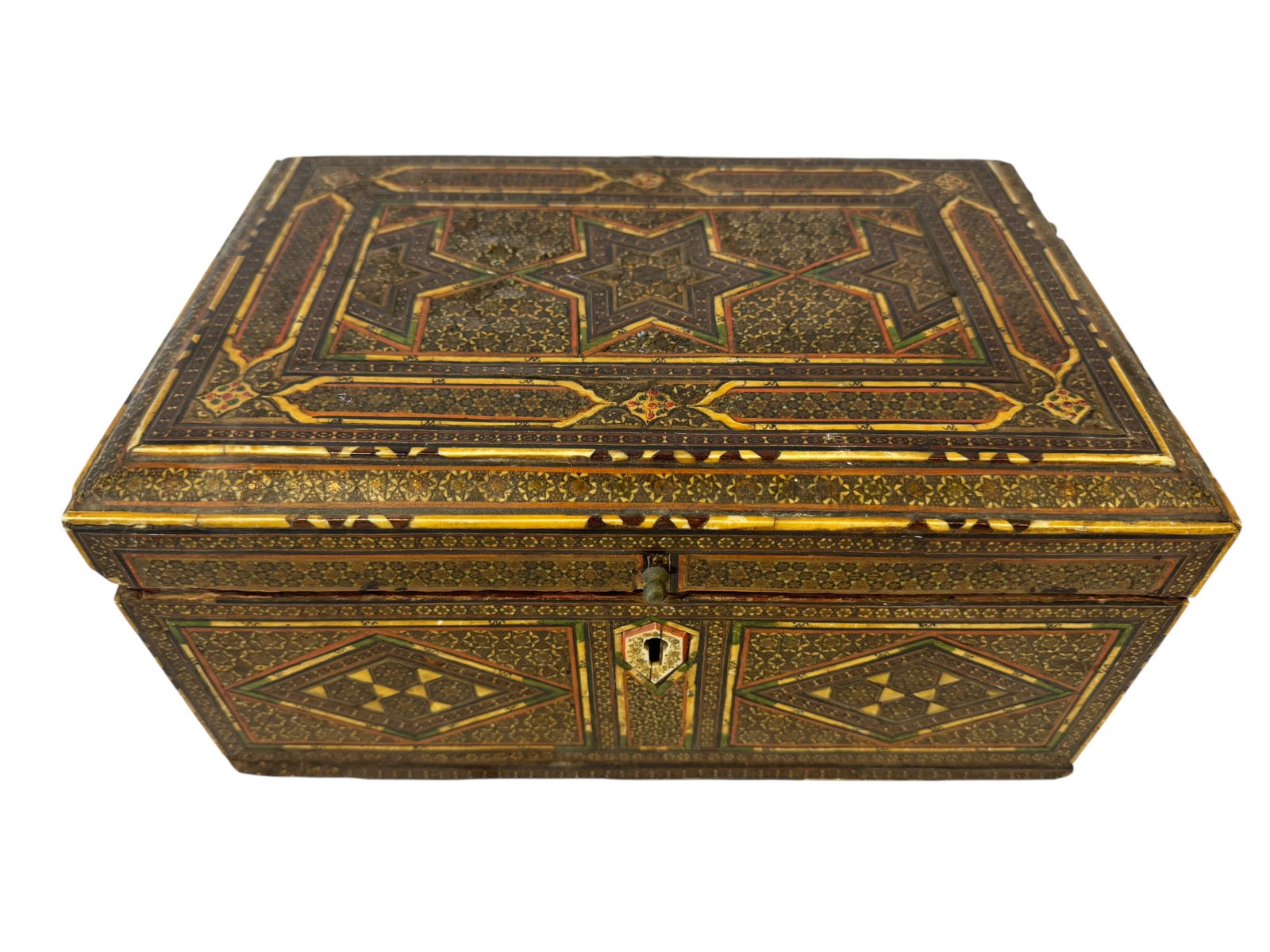 Islamic Khatam Kari Inlaid Box: Photos are part of the description and should tell the whole story.