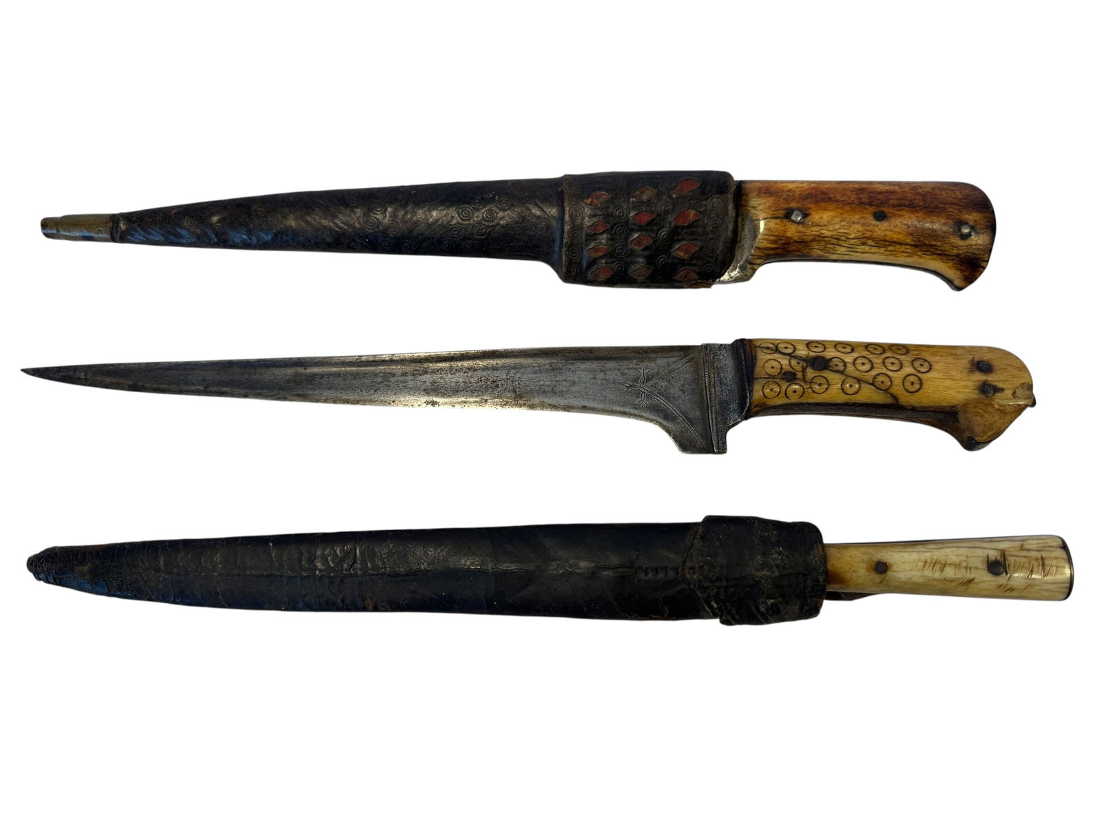 Set 3 Pesh Kabz Type Daggers/ Knives w/ 2 Scabbards (1 of 7)